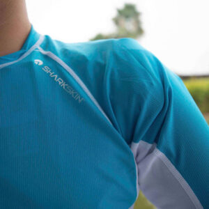 Sharkskin-rapid-dry-long-sleeve-Aqua shoulder logo